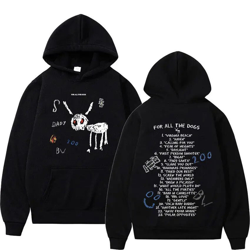 Men's Black Script Lettering Pullover Hoodie - Canine Theme